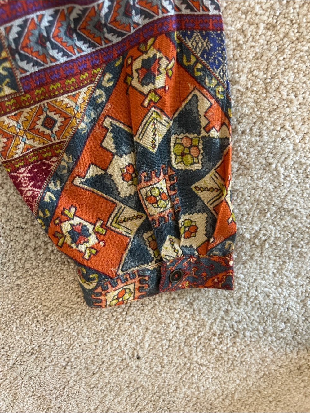 Coldwater Creek Patchwork Button-Down Shirt in Red, Orange, Blue - Picture 4 of 4